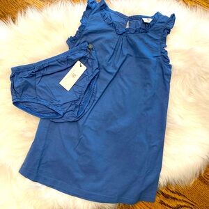 Lightweight Cotton sleeveless blue ruffle dress with matching undies cover. NWT